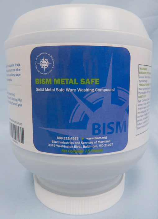 white jar with navy blue label - BISM METAL SAFE
